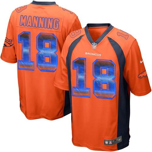 Nike Broncos #18 Peyton Manning Orange Team Color Men's Stitched NFL Limited Strobe Jersey - Click Image to Close